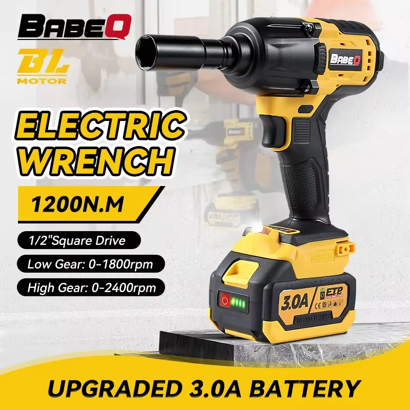 Babeq-chave Elétrica de Impacto Brushless Ferramenta Elétrica sem Fio Soquete 22 mm Atualizado Bateria 3.0a 1200n.m