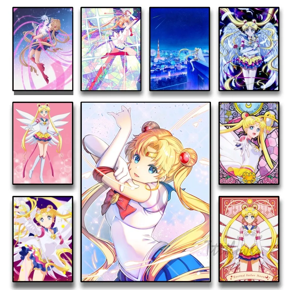 Anime S-Sailor Moon Tsukino Usagi Poster Stickers Art Wall Murals Decor Game Room Decor Gifts HD Painting