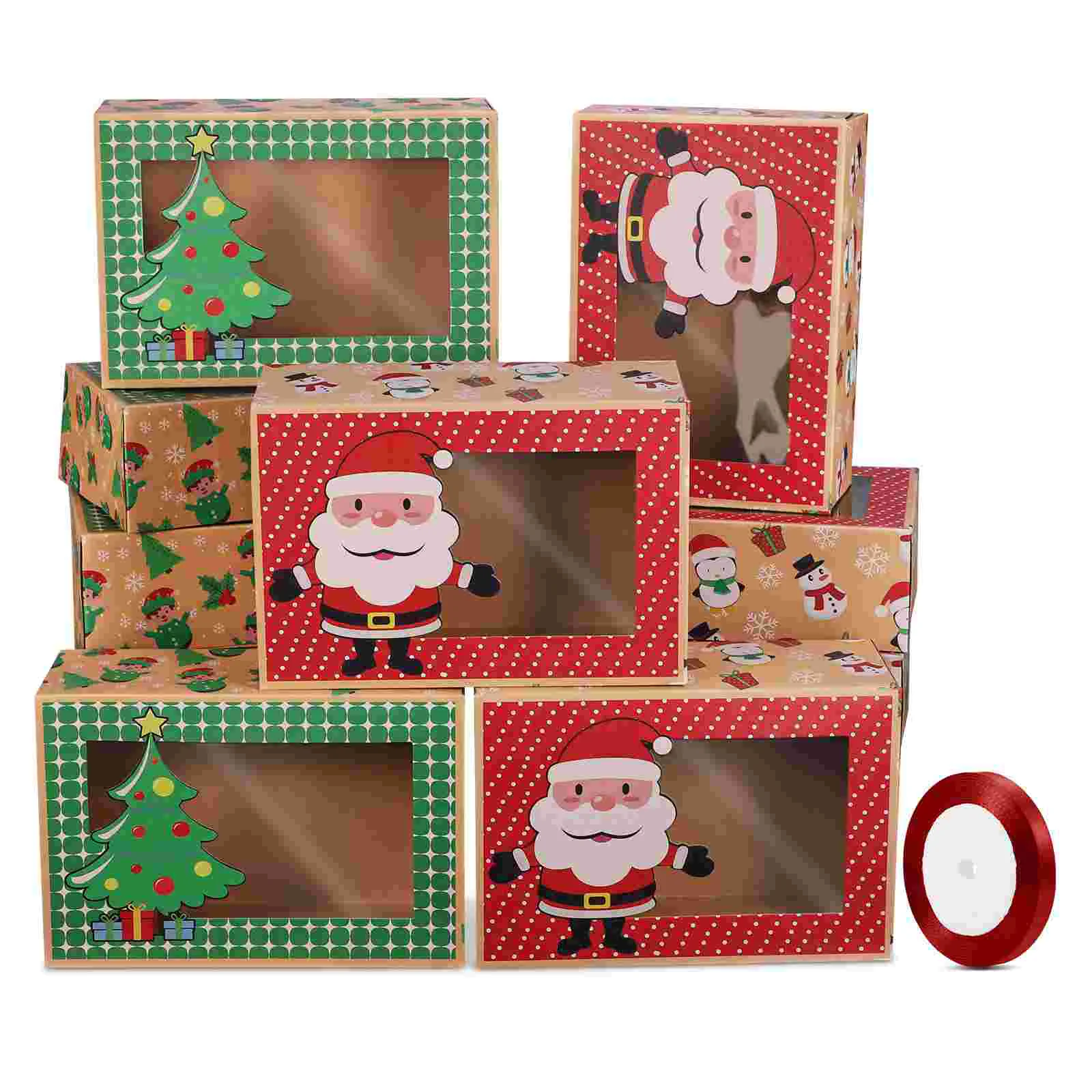 

Hemoton 12PCS Christmas Cookie Boxes Portable Candies Baking Cupcake Muffin Boxes Party Favor Holders with Roll of Ribbon
