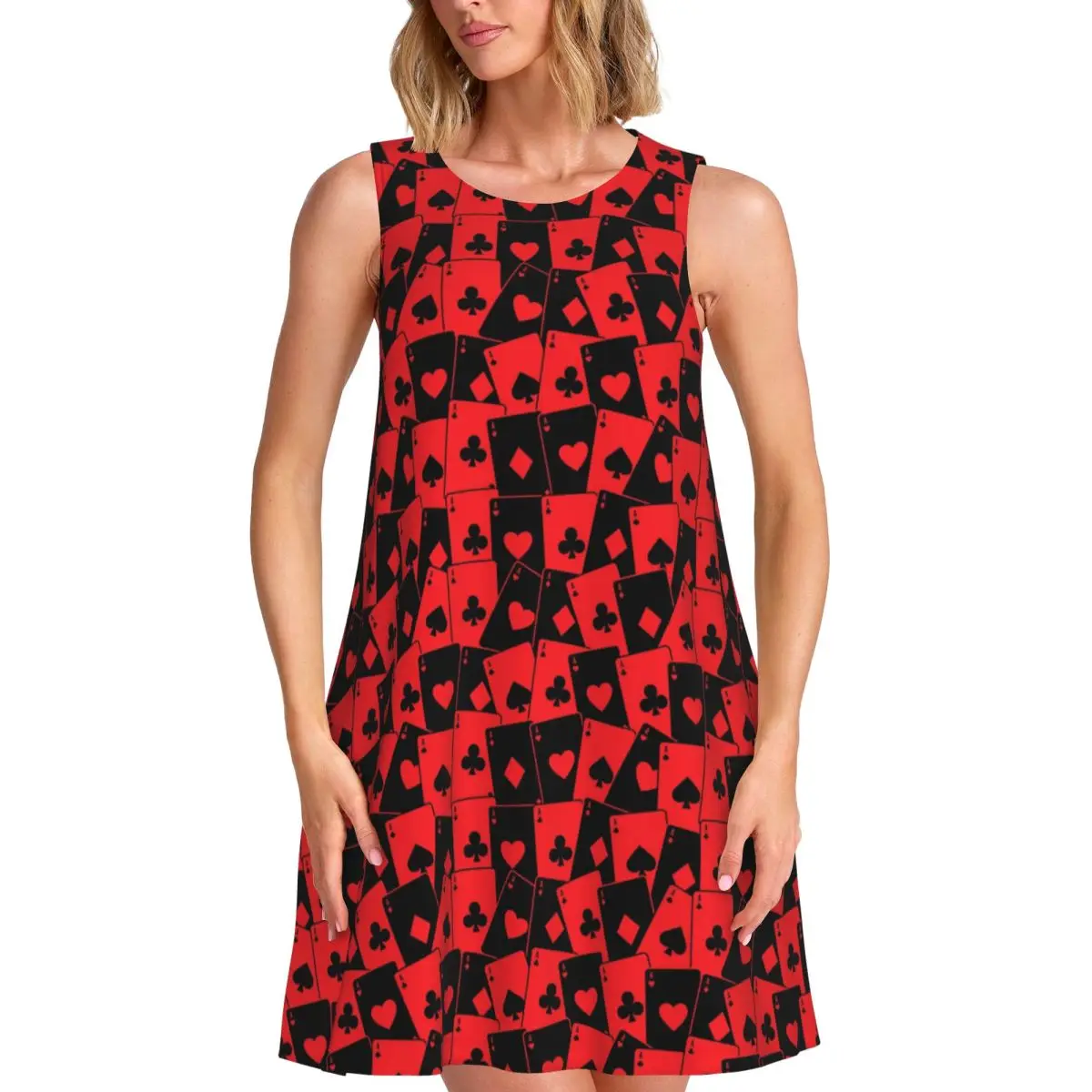 

Custom For Travels Poker Playing Cards Women's Sleeveless Dress For Beach Beach Casual Sleeveless Funny Game Dress