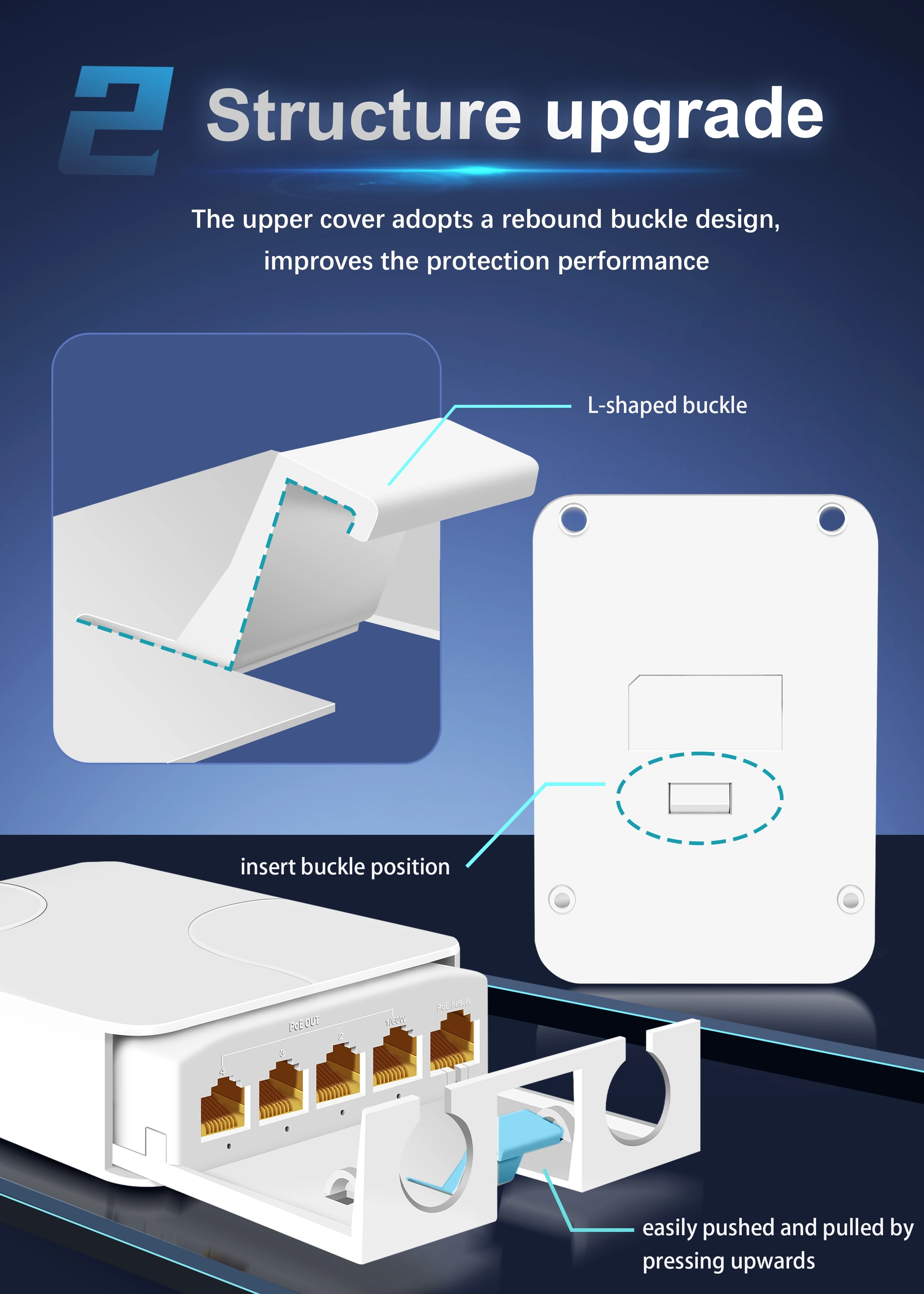 5 Ports Outdoor PoE Gigabit Extender 1 in 4 Out PoE Repeater with 1000Mbps Compatible IP55 Waterproof