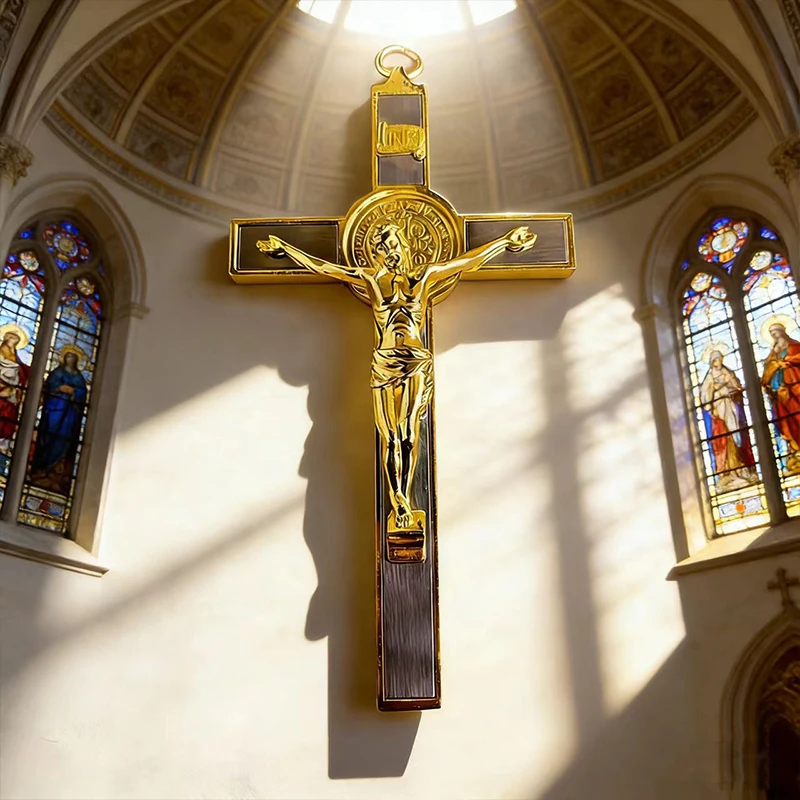 Neues 2026 Premium Zweifarbiges Katholisches Kruzifix mit St.-Benedikt-Medaille für die tägliche Andacht und als spirituelles Geschenk für die Heimdekoration – Detail 6