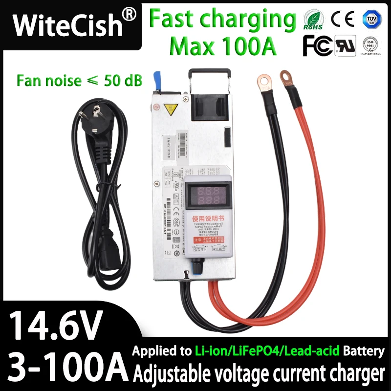 Witecish 14.6V 100A 60A 40A 20A 스마트 Lifepo4 배터리 충전기 4S 12V 12.8V 조정 가능한 전압 전류 고전력 충전기 3-15V