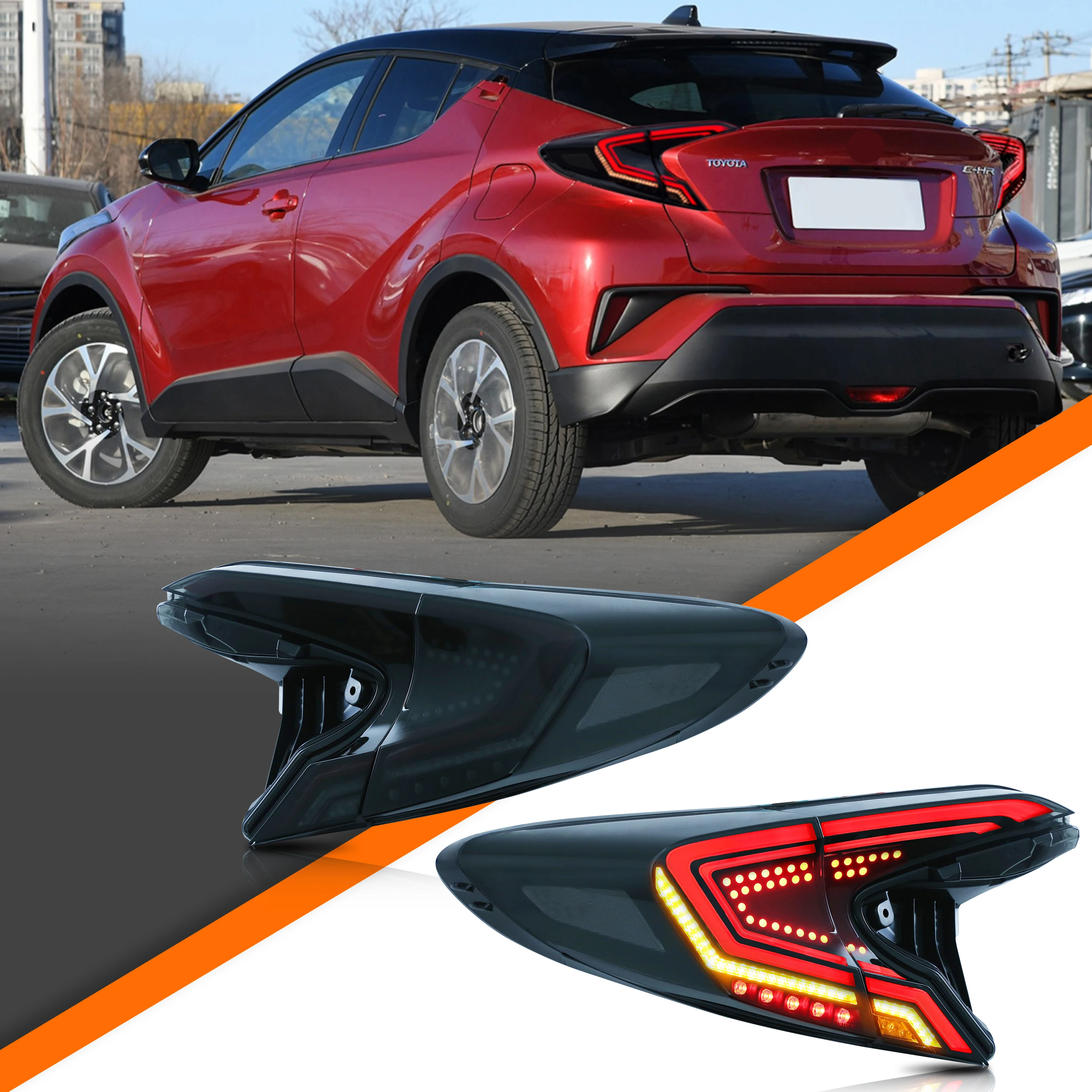 LED achterlichten voor Toyota C-HR 2016-2025 met sequentiële knipperlichten, startanimatie, zwarte achterlichtunit