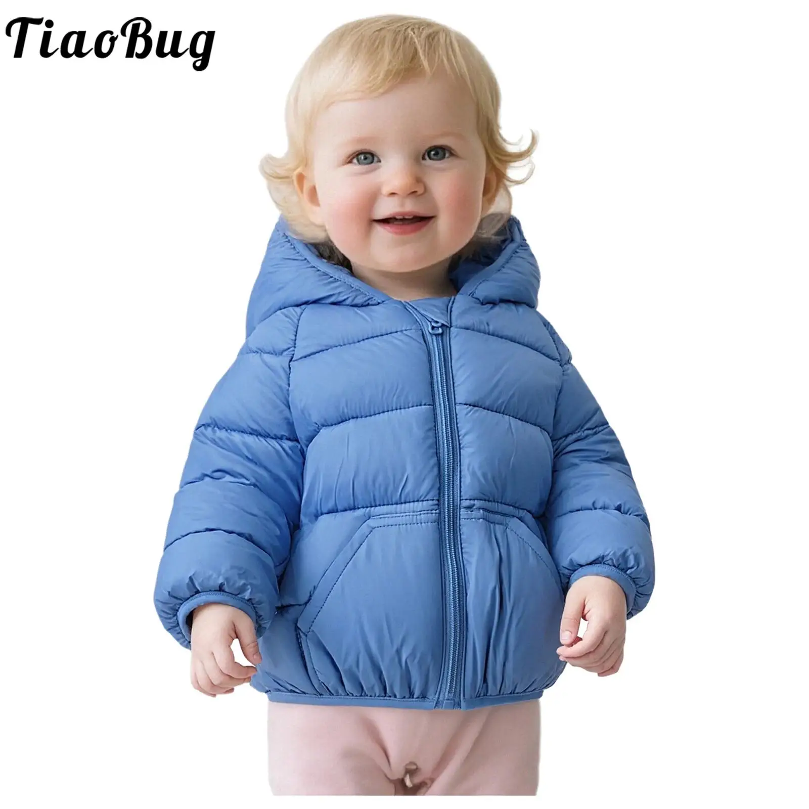 

Пуховик с капюшоном для малышей, легкий пуховик, зимнее теплое пальто, верхняя одежда на молнии с длинными рукавами и медвежьими ушками и карманами, детская одежда