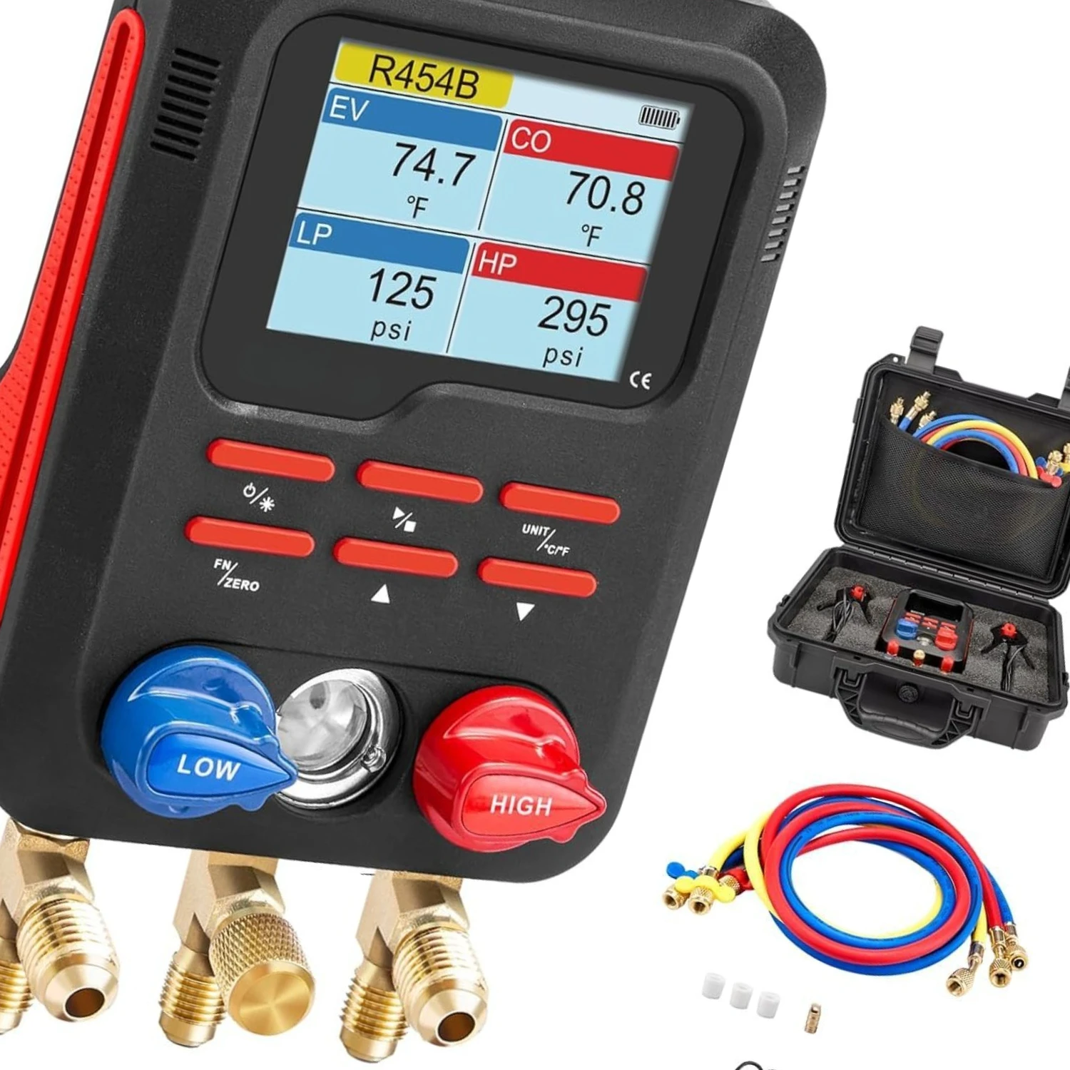 Digital Refrigerant Pressure Gauge Electronic Charging Meter with Temperature Clamp for Air Conditioner System HVAC Testing