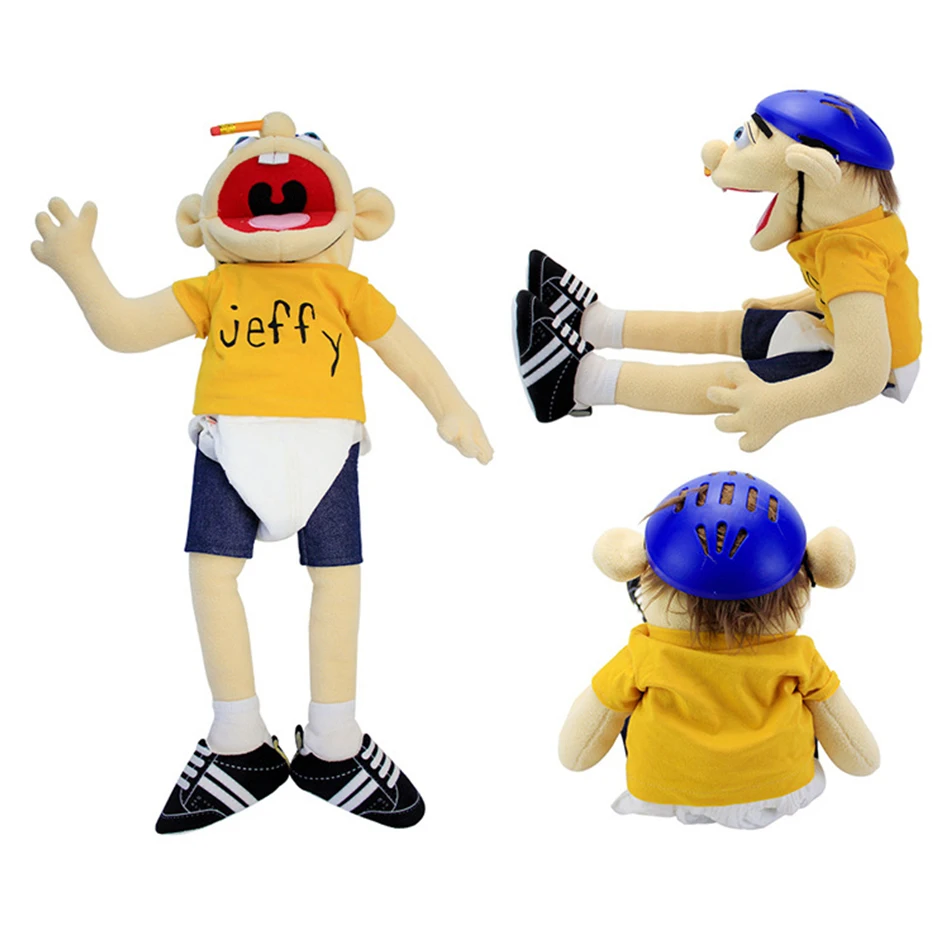 60cm Large Jeffy Puppet Plush Hat Game Toy Boy Girl Cartoon Feebee Hand Puppet Plush Doll Talk Show Party Props Christmas Gift