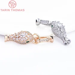 (9113)1 Piece 10x38MM 24K Gold Color Brass with Zircon Fish Shaped Bracelet Necklace Connector Clasp High Quality Jewelry Making