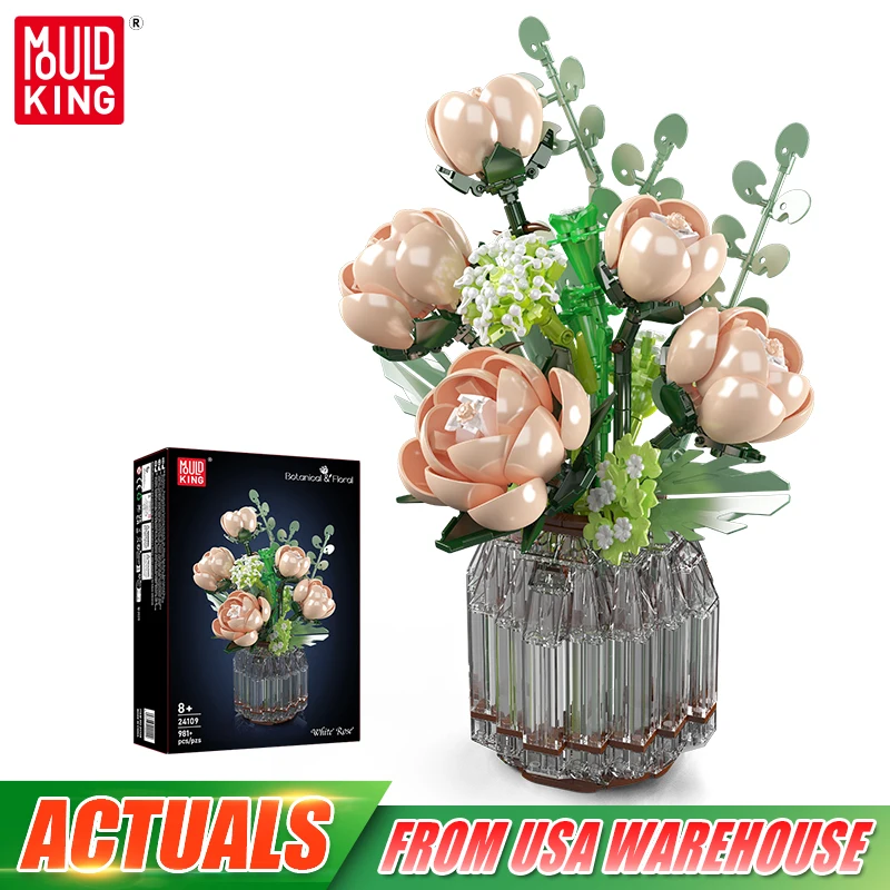 

Mould King 24109 Flower Bouquet Toys The MOC White Rose Building Block Assembly Decoration Flower Brick Set Kid Christmas Gift