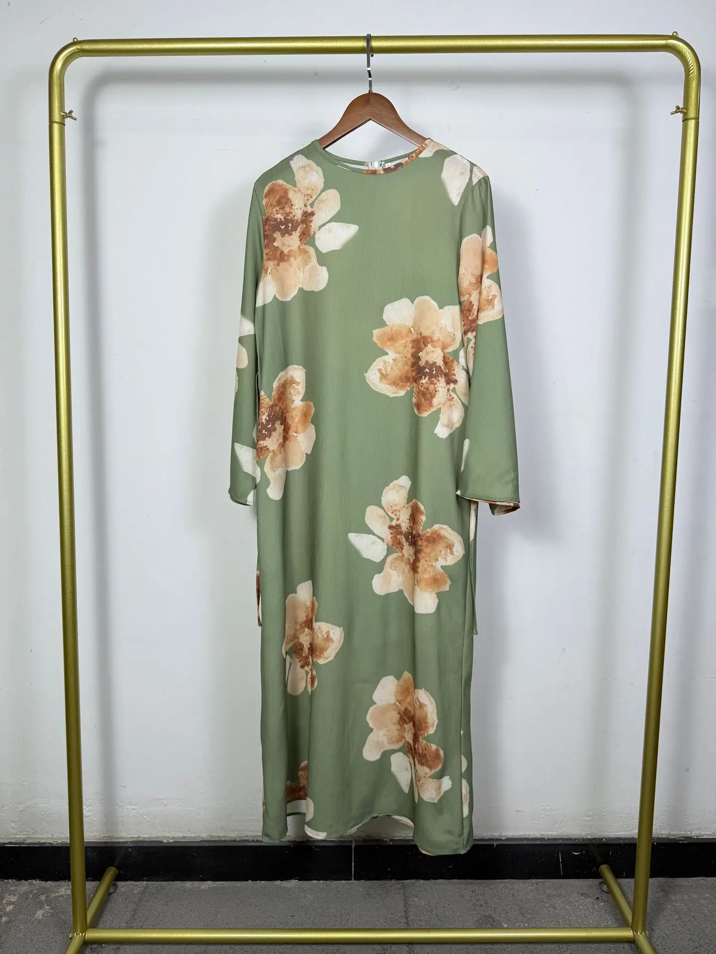 Women's Summer Floral Abaya Dress with Self-Tie Waist Long Sleeve Elegant Modest Muslim Kaftan Dubai Luxury Outfit for Eid 2026