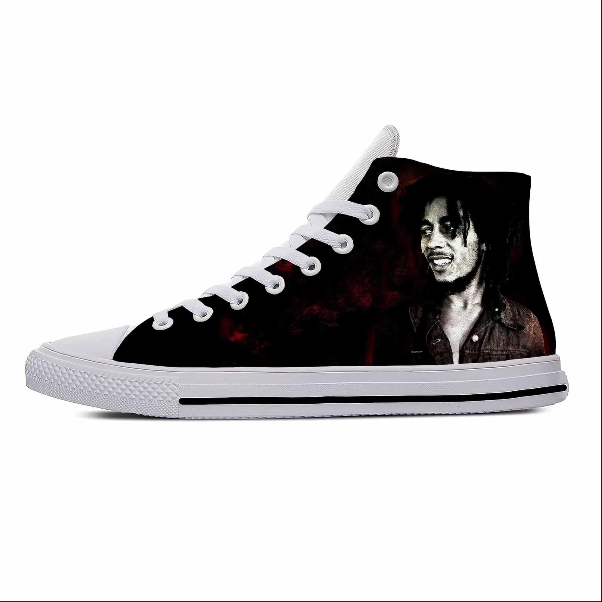 Bob Marley Reggae Star Rasta Rockmusik Mode lässig Stoff Schuhe High Top leichte atmungsaktive 3D-Druck Männer Frauen Turnschuhe