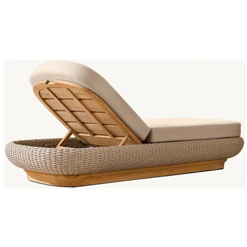 Outdoor Poolside Furniture Rope or PE Rattan Weaving Base Solid Wooden Sun Loungers Teak UV Resistant