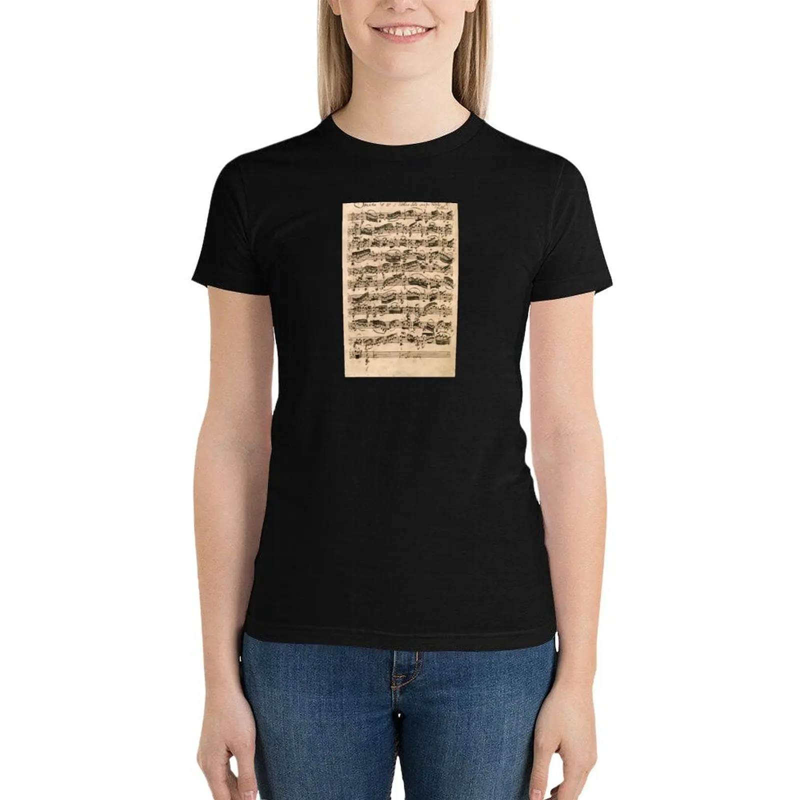 Bach | Original handwritten score by Johann Sebastian Bach T-Shirt anime funny Women t-shirts