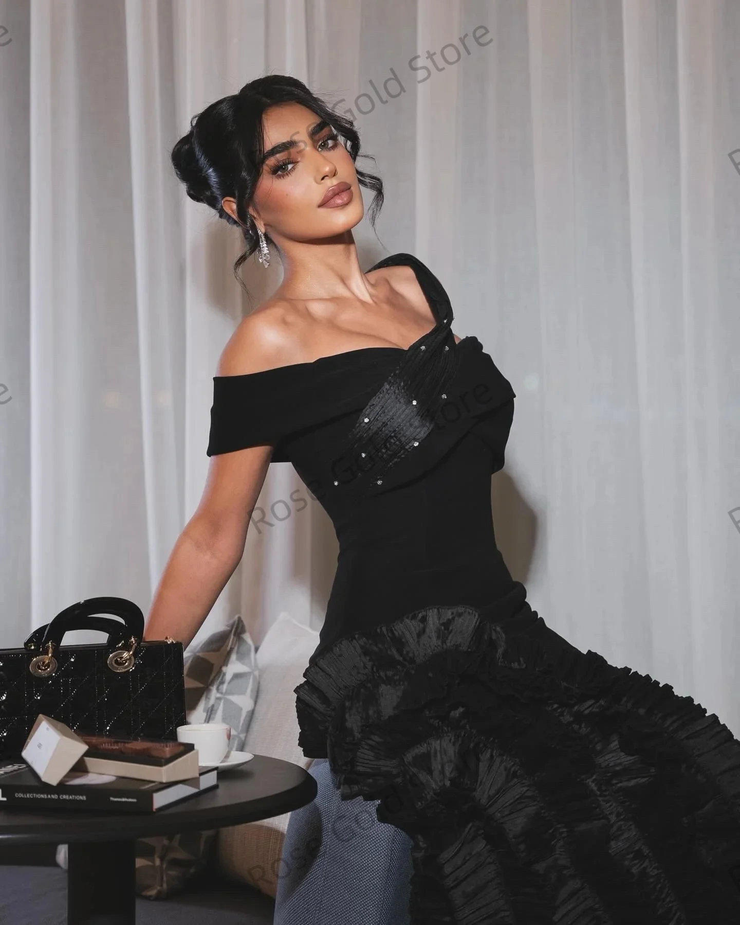 Sukienki wieczorowe vintage dla czarnoskórych kobiet, z odkrytymi ramionami, syreni krój, Vestido de Noche, szyte na miarę, formalne, plisowane, arabskie sukienki na studniówkę/imprezę.