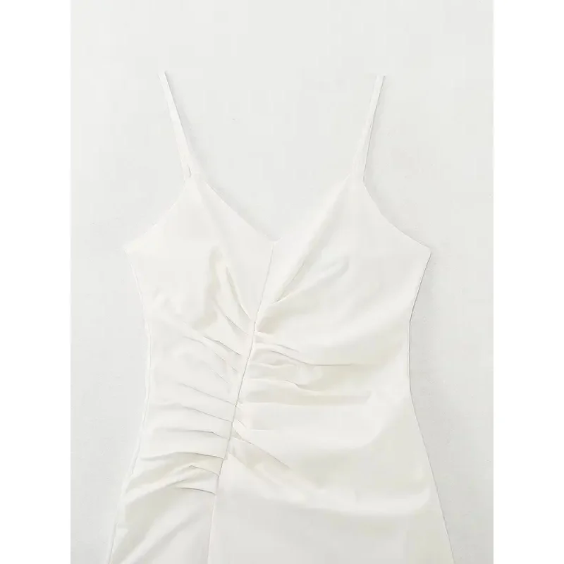 Elegante abito midi bianco con camicetta da donna con design a fessura increspato Estate 2025 Abito tubino casual chic per le vacanze