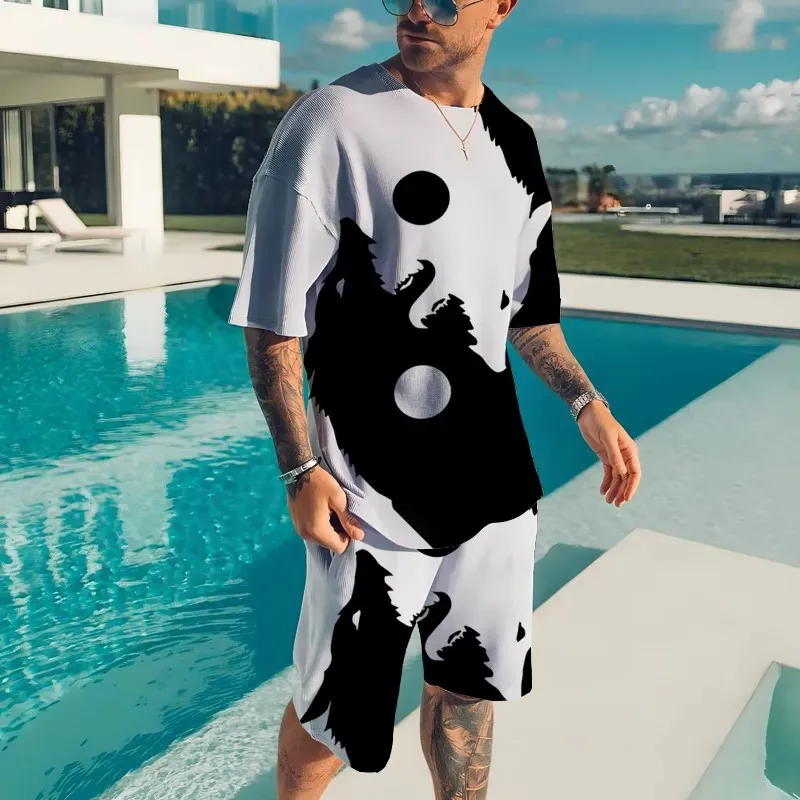 Fashion Summer New Men's Animal T-shirt Set 3D Printed Animal Pattern Sportswear Set Men's Sweatshirt T-shirt Two Piece Sets