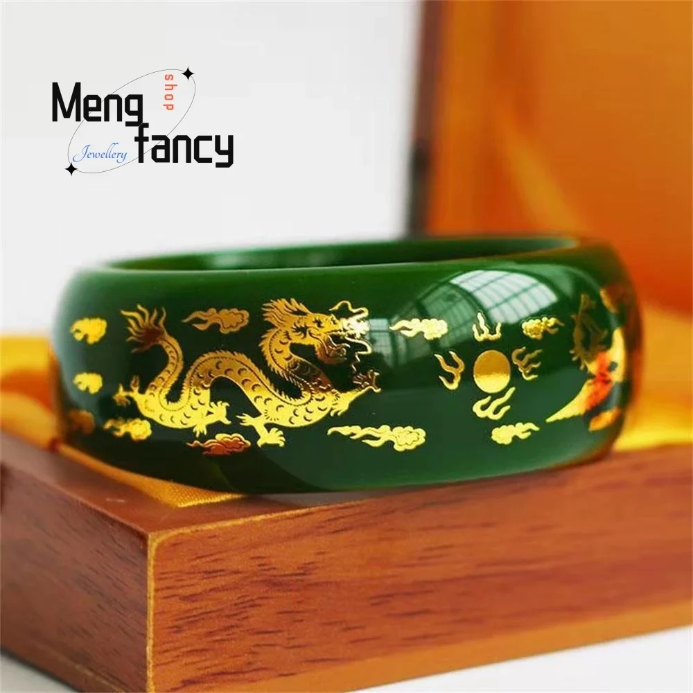 

Natural Hotan Jasper Widened Spinach Green Dragon Phoenix Auspicious Bangle High-grade Exquisite Luxury Quality Fashion Jewelry