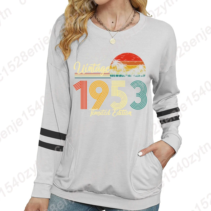Autumn Winter Vintage 1953 Fashion Women's Clothes Casual Loose T-Shirts Blouses Ladies Pullover Sweatshirt Long Sleeve T-shirts