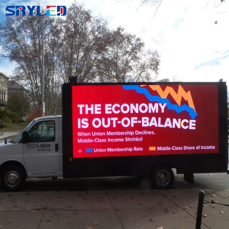 SRYLED Outdoor P8 P10 Advertising Mobile LED Display Screen P6 Waterproof Vehicle/Van/Truck Mounted LED Digital Billboard