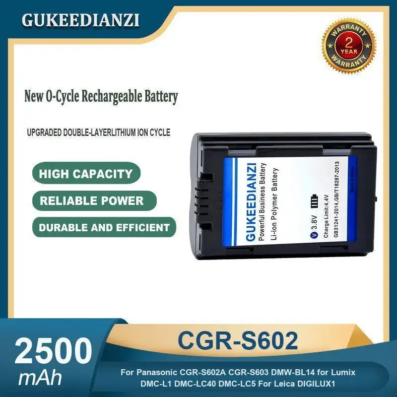 

2500mAh CGR-S602 Camera Battery For Panasonic CGR-S602A CGR-S603 DMW-BL14 for Lumix DMC-L1 DMC-LC40 DMC-LC5 For Leica DIGILUX1