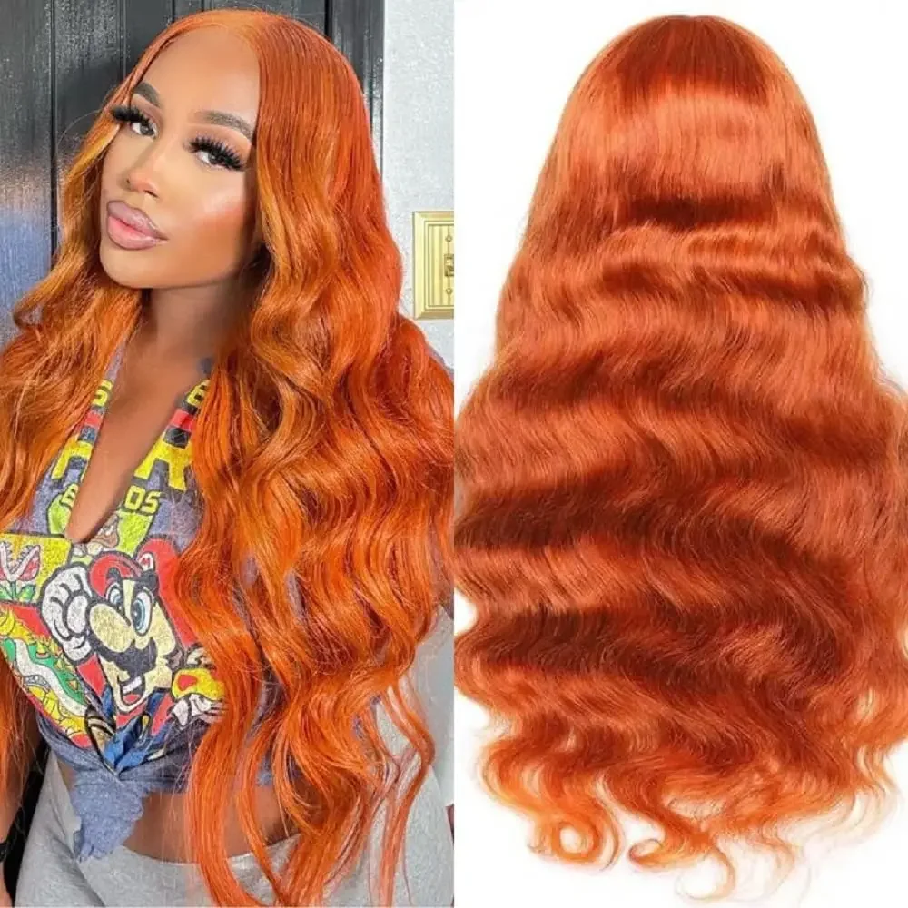 Peluca de cabello humano ondulado de 13x4 para mujer, postizo de encaje Frontal, Color naranja transparente, 13x6, brasileño