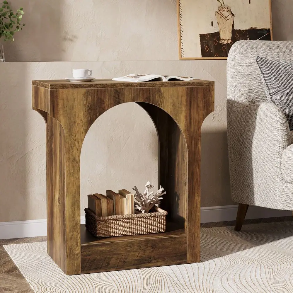 

Деревянный приставной столик с местом для хранения, узкий приставной столик для гостиной, тонкая прикроватная тумбочка для спальни, деревенский коричневый цвет