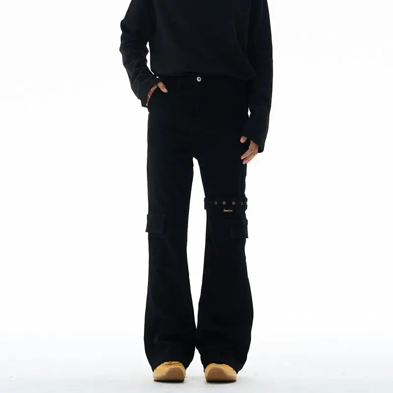 

Новые черные расклешенные джинсы Slim Fit для мужчин, модные брюки Bootcut, дизайнерская одежда в стиле хип-хоп для мужчин