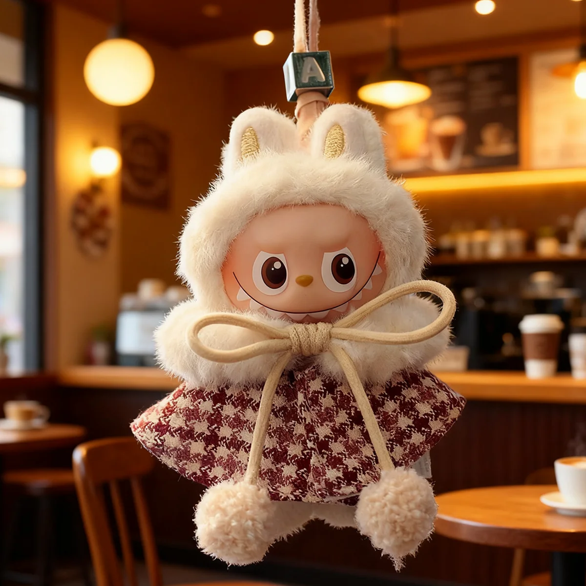 Plaid Dress Bow Hair Set Clothes For 10.5cm Labubu 4.0 Monster Needle Pin for Love Series Doll's Dressing Clothing Accessories