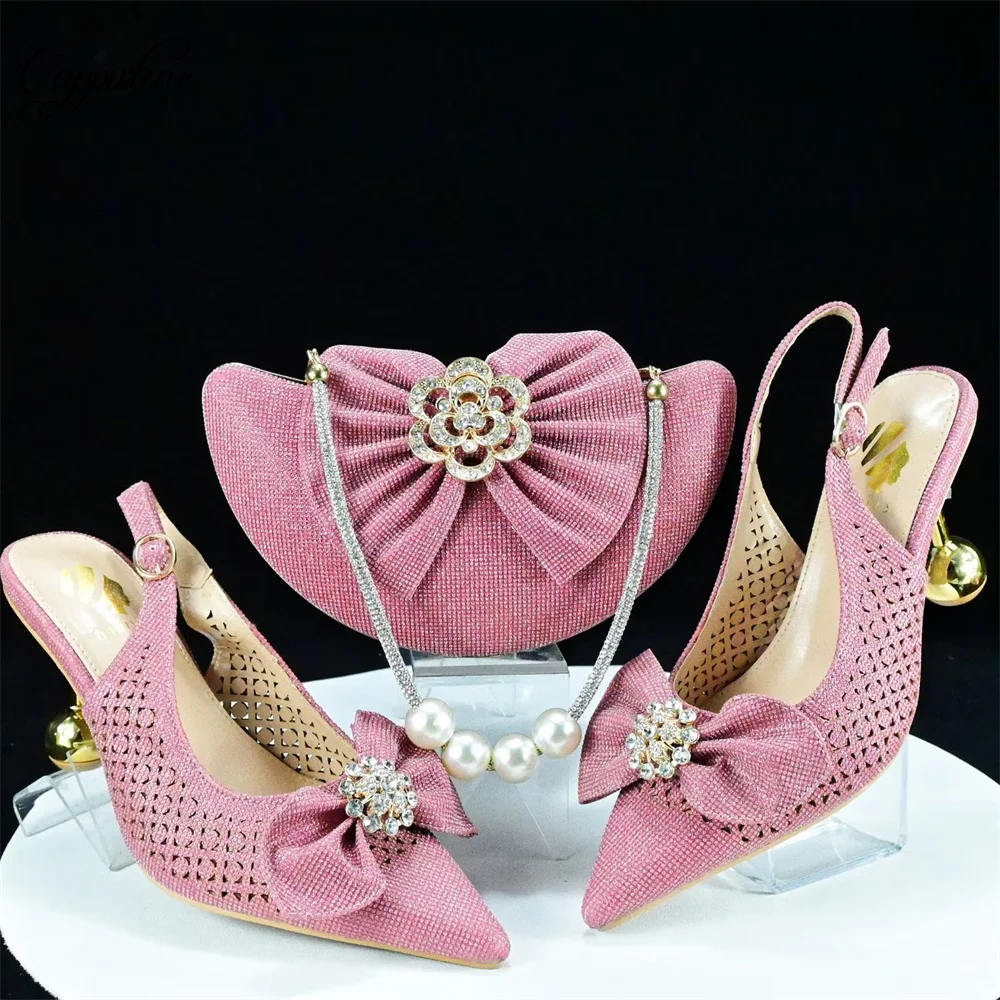 Purple Women Shoes And Bag Set African Ladies High Heels Pumps Match With Handbag Fashion Sandals Clutch Femmes Sandales GL32