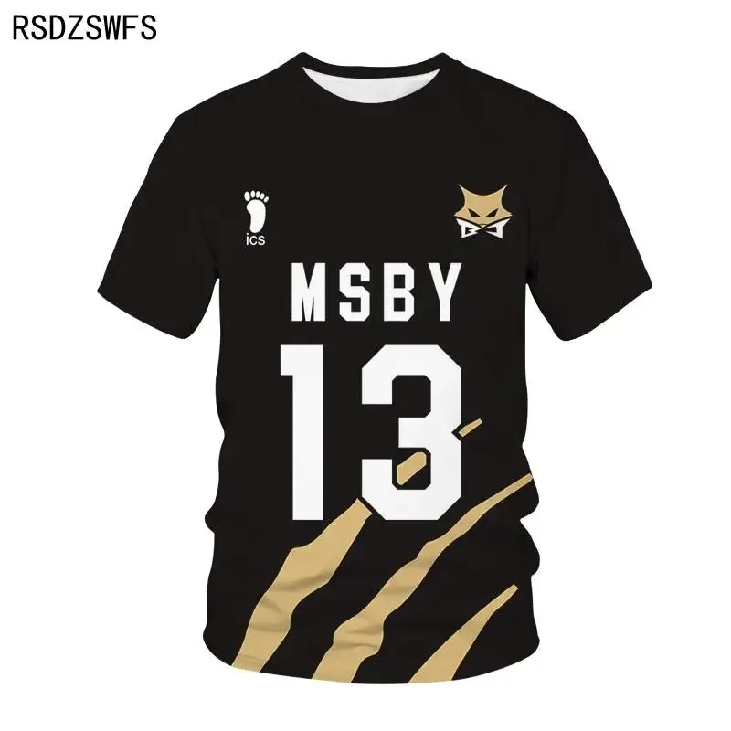 2024 Thin Summer Jersey Sports Breathable Casual Comfortable Anime Haikyuu 3D Drucken T-Shirt MSBY Schwarz Schak Summer Thin