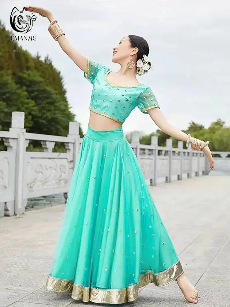 Belly Dance Clothes Exotic Indian Dance Costume Ethnic Style Women's Belly Dance Dress Sari Top Large Swing Skirt Lengha Set
