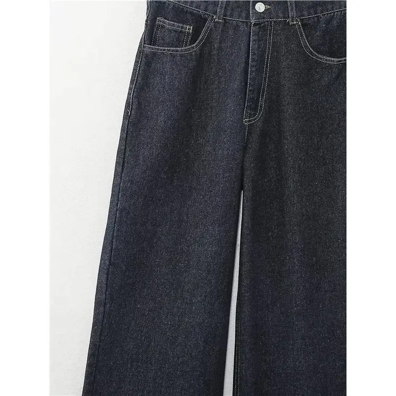 CYL-طقم سترة نسائية عتيقة من قماش الدنيم بأكمام طويلة وسترة طية صدر السترة مع جينز عالي الخصر وواسع الساق مكون من قطعتين #4