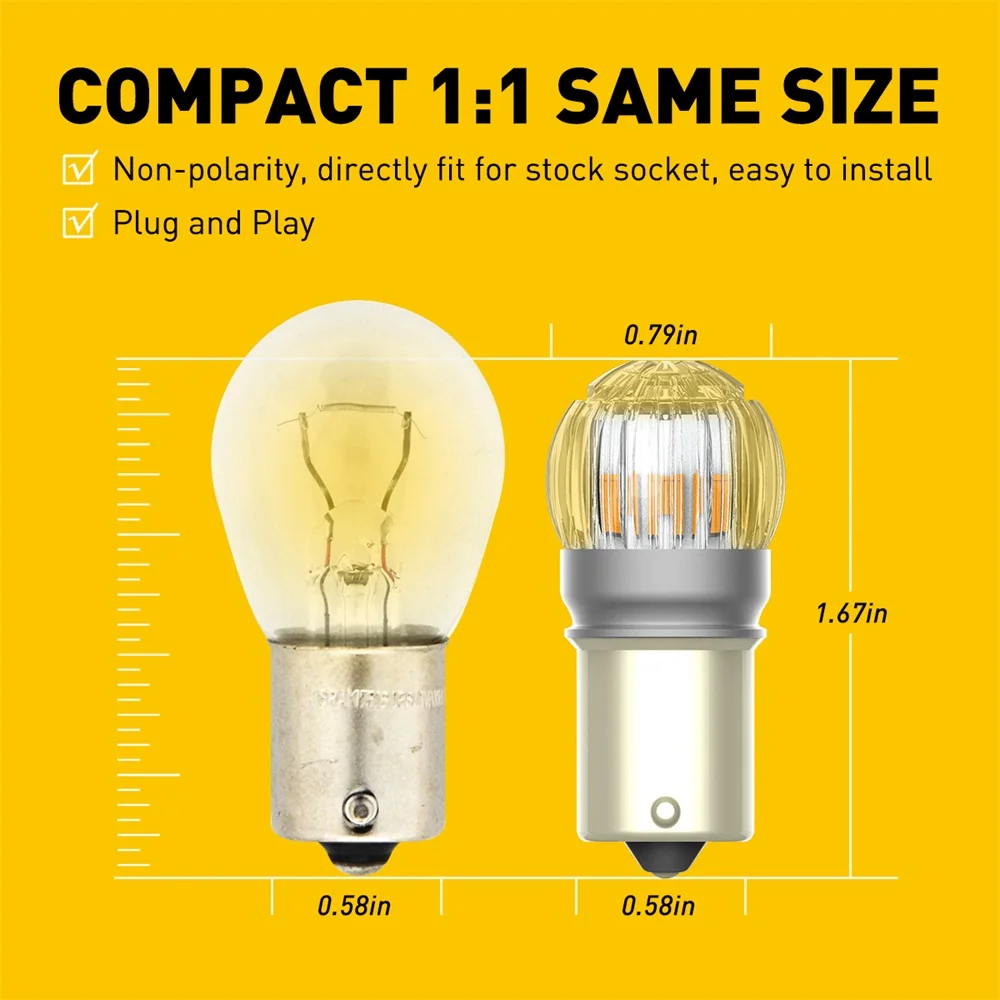 2X AUXITO 300% مصباح LED أصفر ساطع 1156 P21W BA15S BAY15D T20 7440 W21W 7443 بدوره عكس DRL Canbus أضواء الإشارة 12V 3030SMD 360