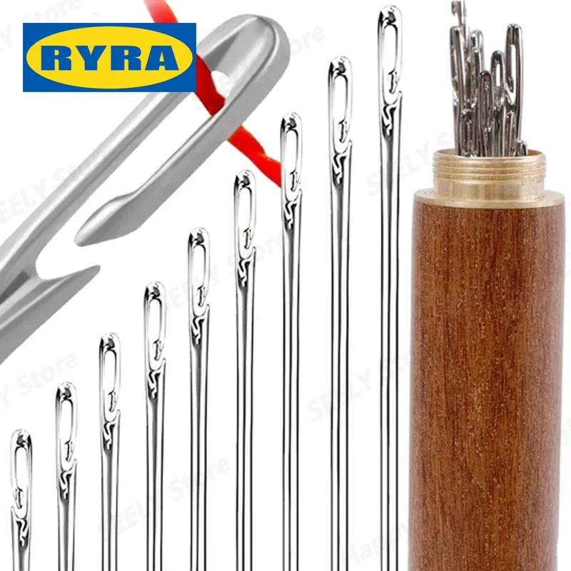 30pcs Blind Sewing Needle Elderly Stainless Steel Self-Threading Needle Stitching Pins DIY Punch Needle Threader Knitting Tools