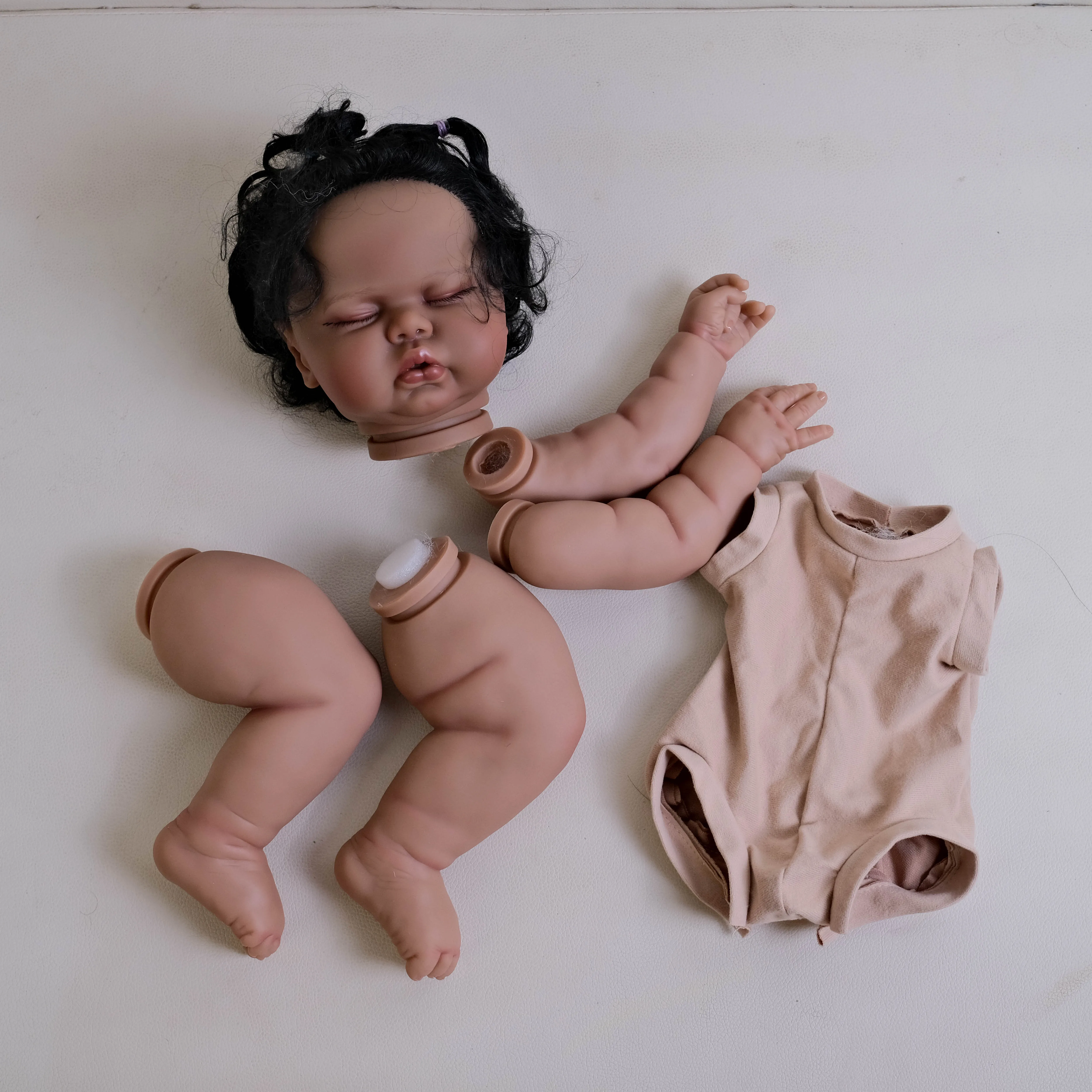 NPK 19inch Dark Skin Pickle Reborn Doll Kit - Painted Unfinished Doll Parts with Hand Rooted Hair Lifelike Collectible Doll Kit