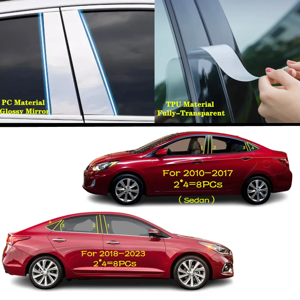 

For Hyundai Solaris Accent 2010-2022 2023 Car TPU/Glossy Mirror Pillar Post Cover Door Trim Window Molding Sticker Accessories