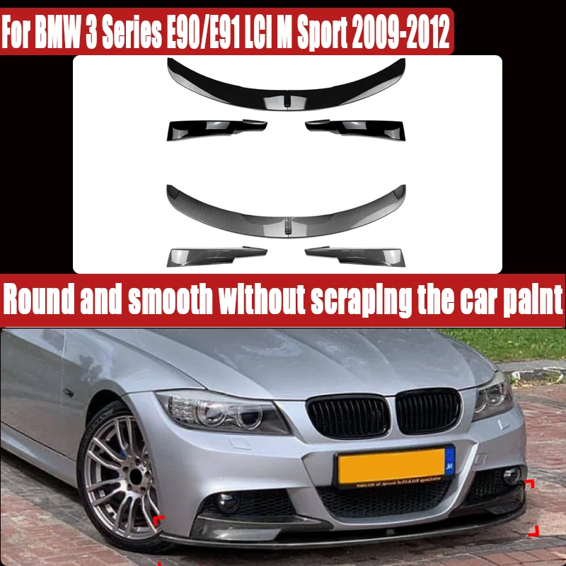 For BMW 3 Series E90/E91 LCI M Sport 2009-2012, Front Lip & Corner Spoiler Front Bumper Splitter, Sporty Upgrade, Direct Fit.