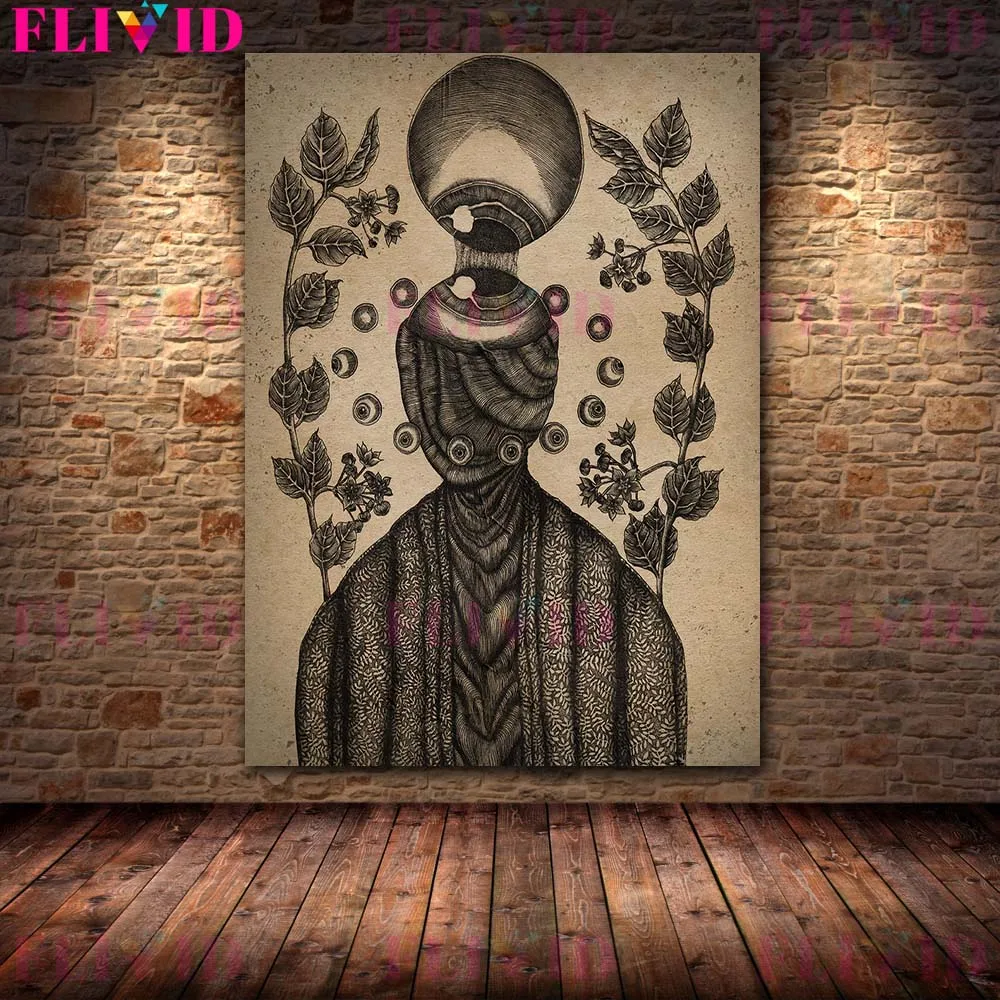 Demonic Horned Cat And Moon Hare Vintage Wall Art Canvas Painting Witch Bat And Flying Egyptian Cat Poster Print Decor Unframed