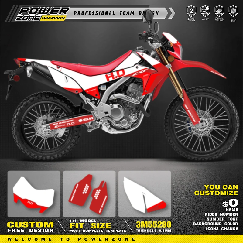 PowerZone Full Graphics Background Decals Stickers Kit For HONDA CRF250L 2020 2019 2018 2017 2016 2015- 2012 Customized 12