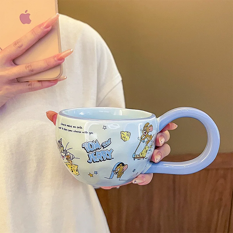 Tom and Jerry Cute Cartoon Cat Mouse Ceramics Mug Kawaii 330ML Water Cup Periphery Adorkable Tabletop Decoration Holiday Gifts