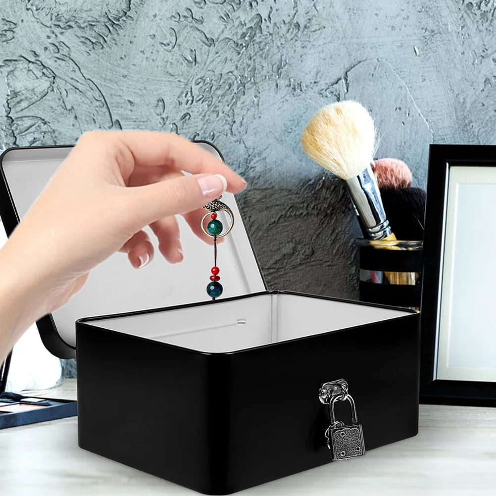 

Vintage Lockable Tin Storage Box for Jewelry Collection Organizing Small Valuables Secure Padlock Protection Rustic Home Decor