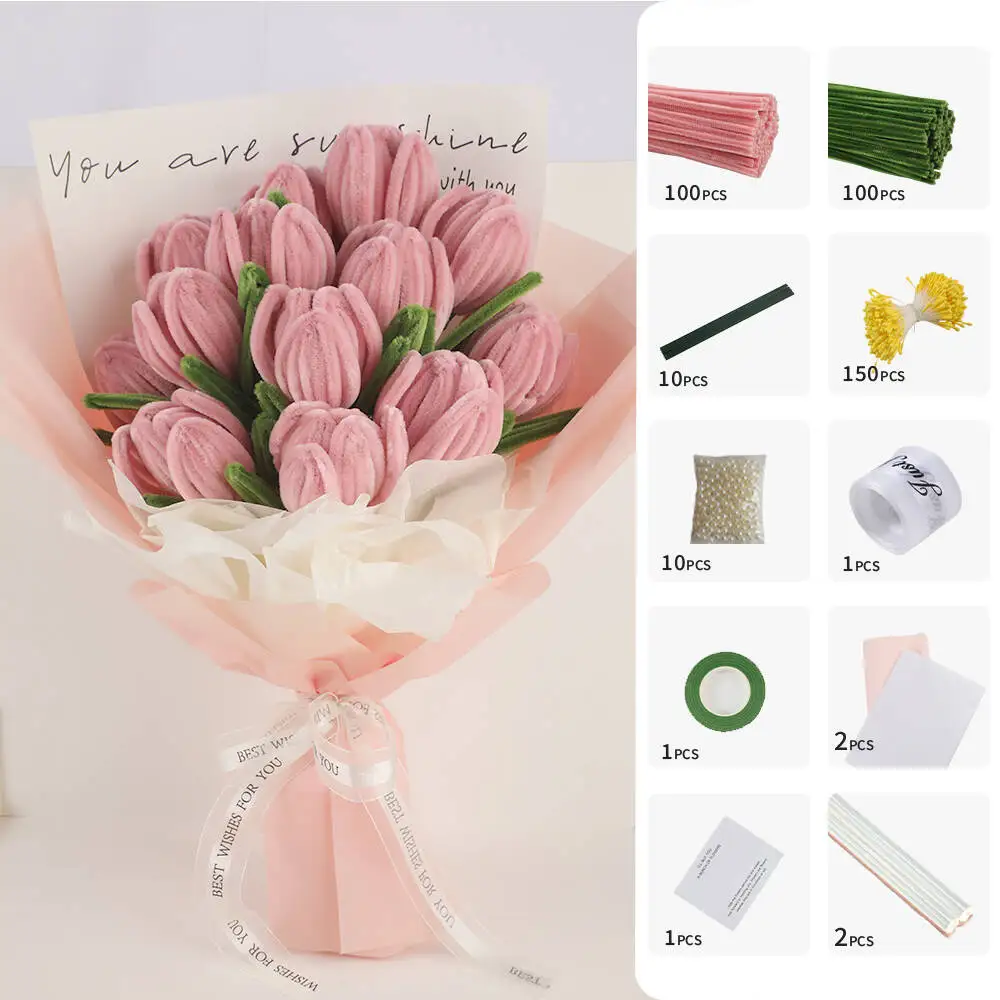 200 piezas de limpiapipas para manualidades con 10 varillas metálicas, 2 barras de pegamento, 1 cinta de jardín, 1 cinta decorativa, 2 piezas de papel y 1 tarjeta de regalo