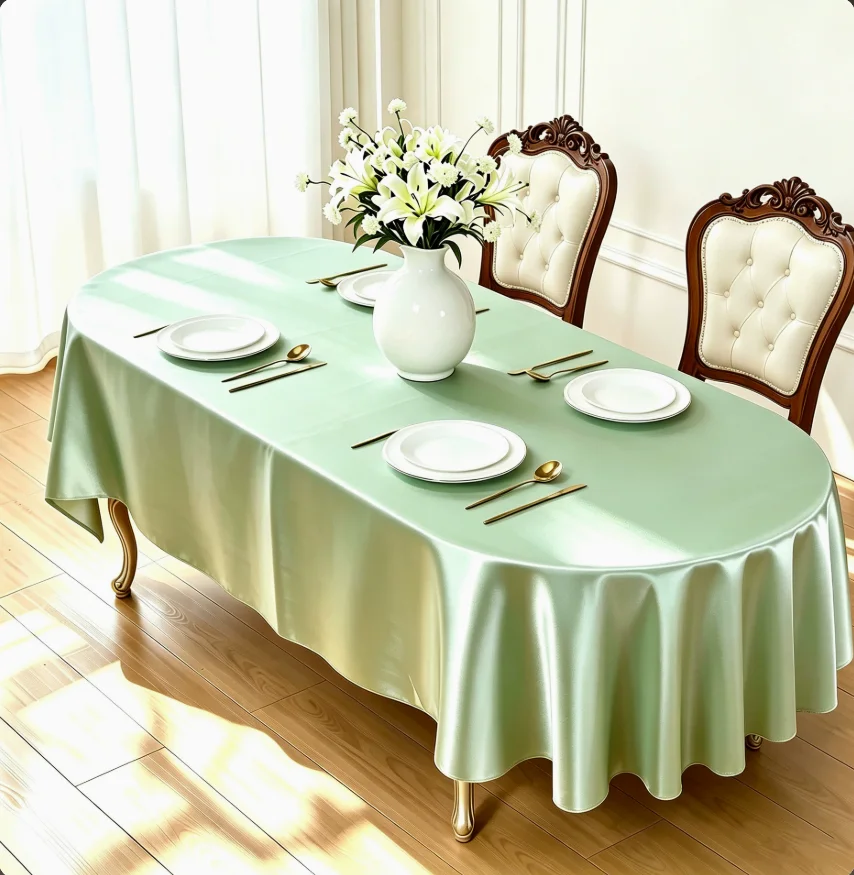Solid Color Satin Oval Tablecloth, Glossy Polyester Table Cover, Wedding Banquet Hotel Restaurant Dining Table Decoration