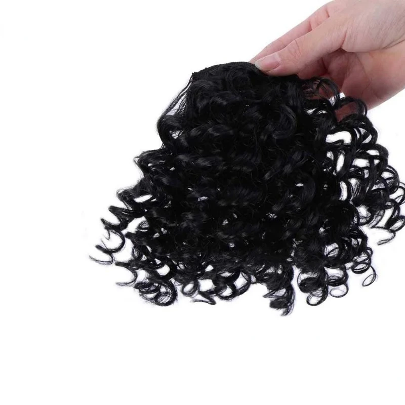 Afro Curly Bangs peruca para mulheres, preto, branco, franja falsa, clipes, natural, acessórios de cabelo sintéticos