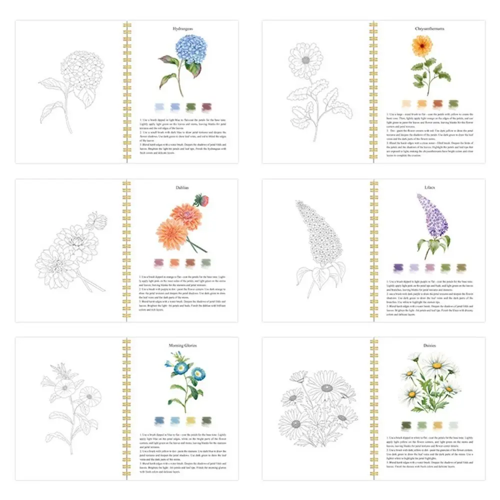 Beginner-Friendly Watercolor Workbook with Paint Brush With 12Color Paint Set Water Coloring Book Animal Flower