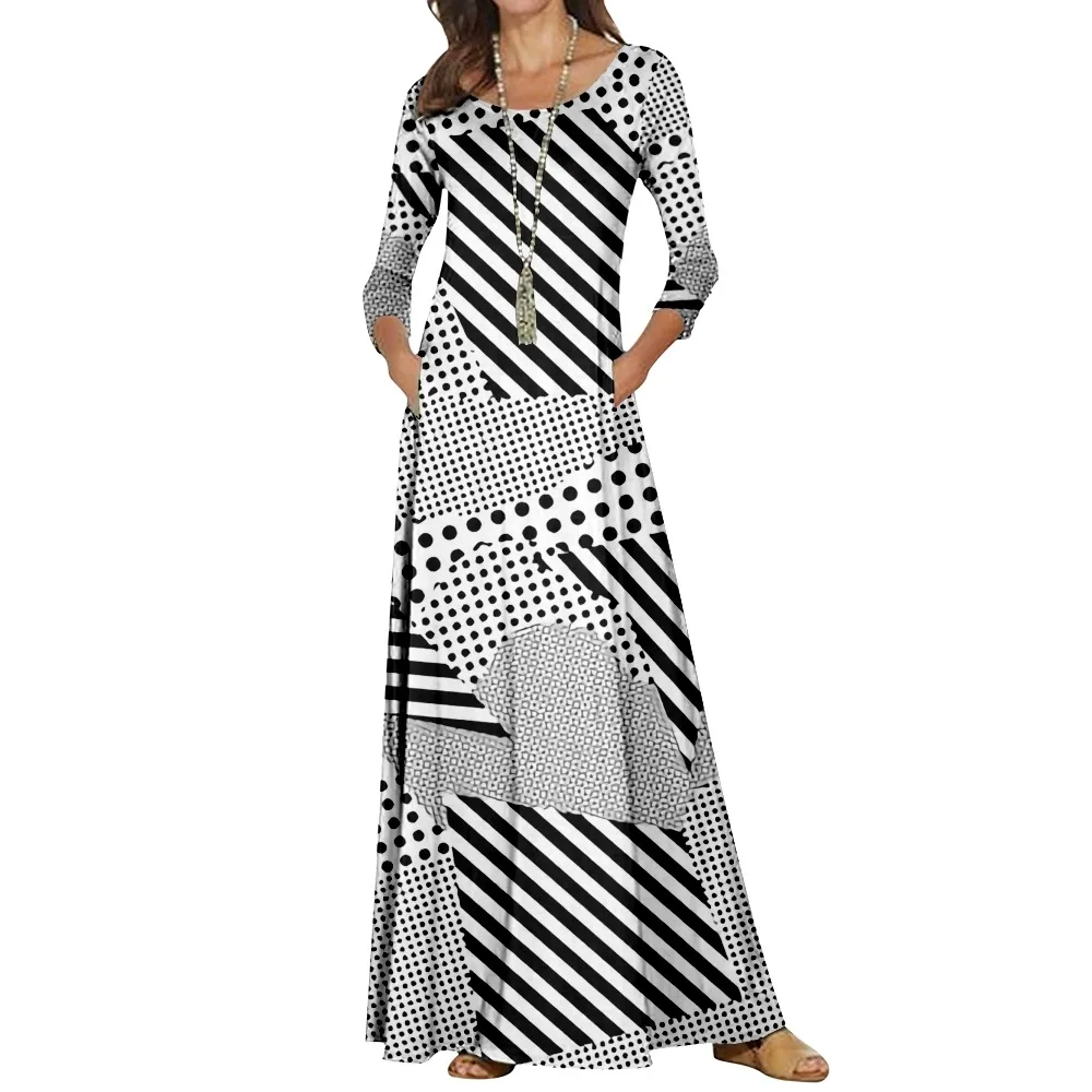 

Maxi Dresses For Women SOJINM Stripe Printed Long Sleeve Women Causal Autumn Dress Long Dresses Bohemia Streetwear 4XL