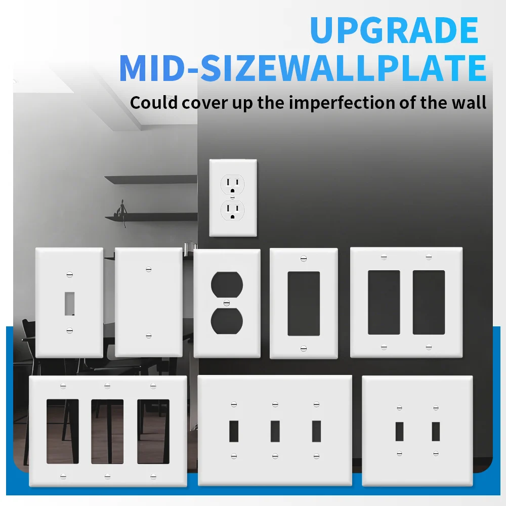 US Standard Wall Plate, Multi-Style Light Switch & Outlet Cover, White PC Material, Durable for Home