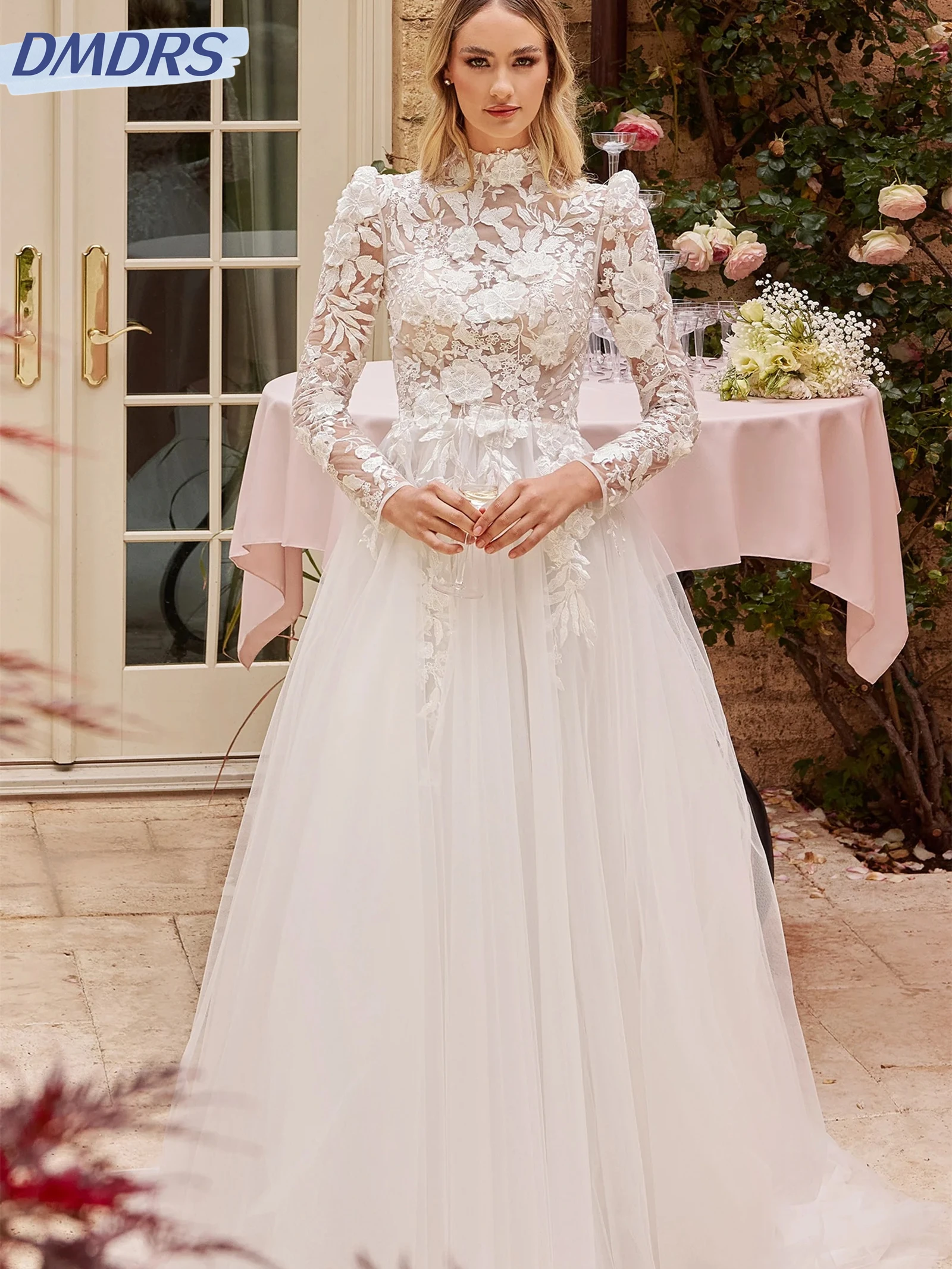 Classic Lace Wedding Dress 2024 Elegant Long Sleeve Bridal Dress Romantic A-Line Floor-length Dress Vestidos De Novia