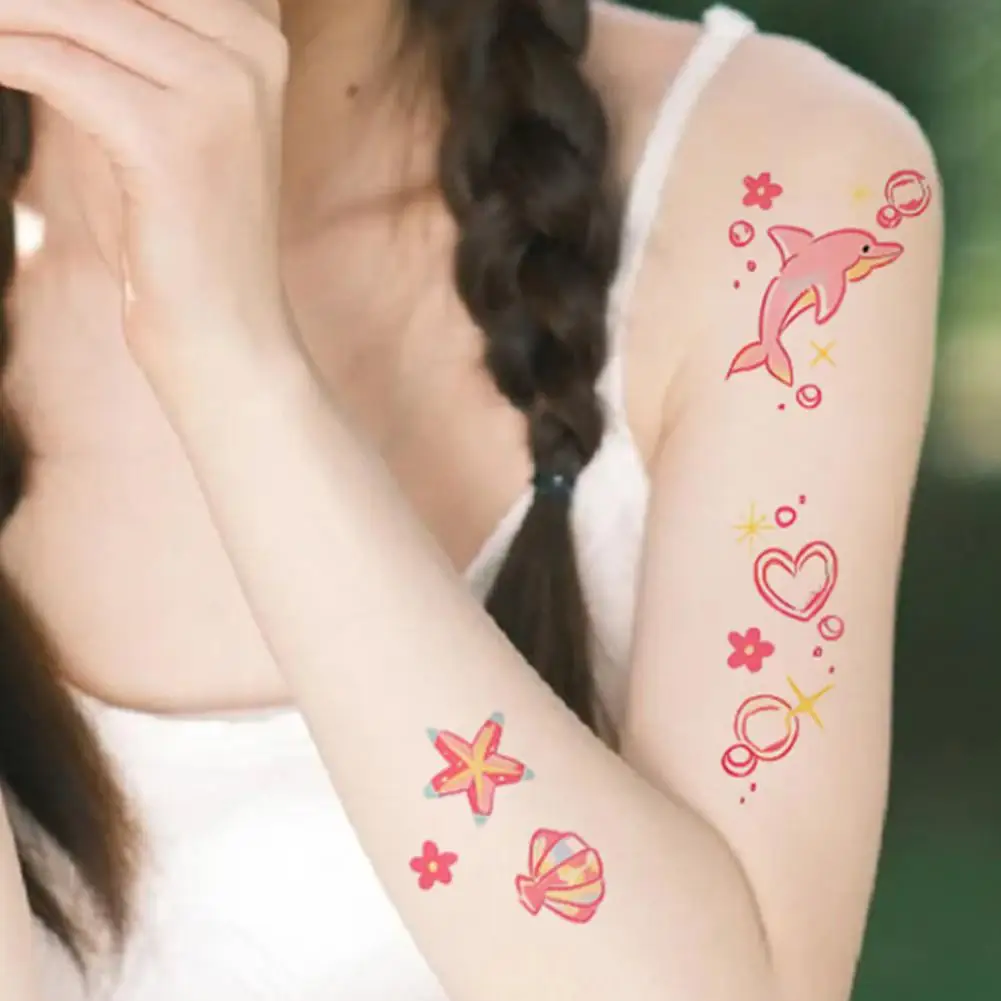 Cute Tattoo Stickers Dolphin Seahorse Turtle Starfish Long Fake Temporary Lasting Stickers Tattoo Waterproof Tattoo Ocean S J3Q3