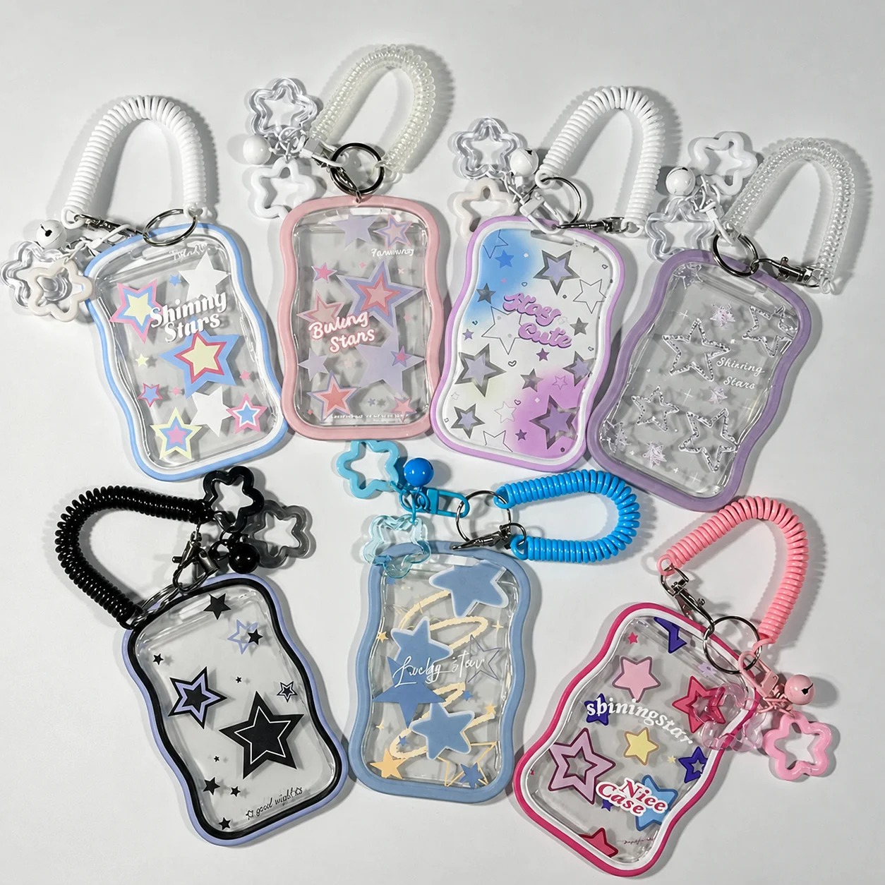 Plastic Card Holder Gradient Color Transparent Card Protector Bus Pass Card Holder Transparent For Bag Charm Daily Outings
